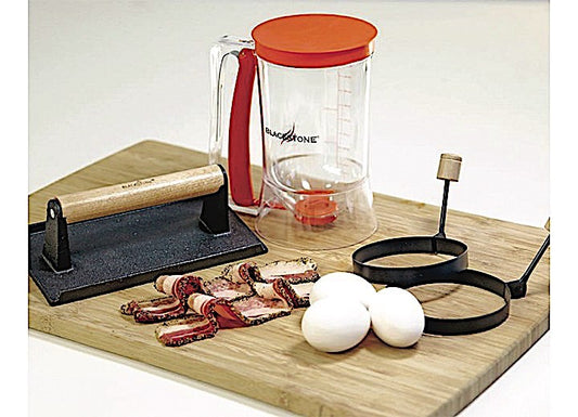 Campsite Breakfast Bundle: Pancake Dispenser, Bacon Press, and Pancake/Egg Rings Set