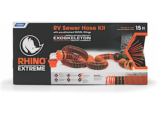 Rhino Extreme 15ft Sewer Hose Kit with Swivel Fittings