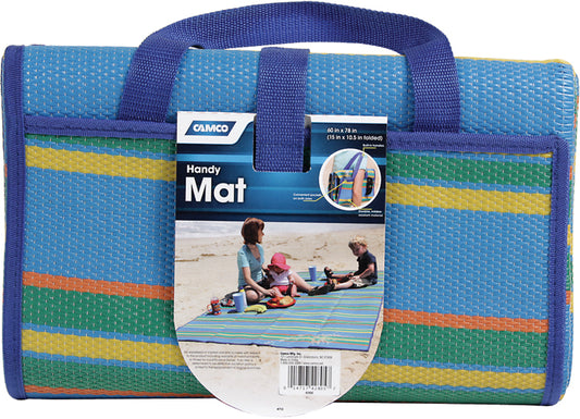 Blue/Green Striped Handy Mat with Strap, 60'x78'