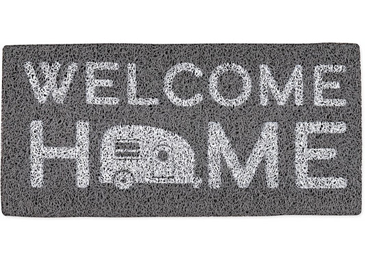 Campsite Deluxe Step Rug: PVC Scrub, Welcome Home Design (17.5in x 18in, Gray)