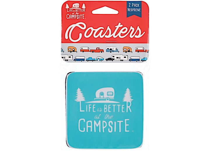 LIFE IS BETTER AT THE CAMPSITE Neoprene Coasters - Blue Design