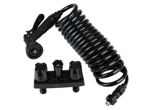 RV Exterior Spray Faucet with Coiled Hose and Multi-Function Nozzle - Black/Gray