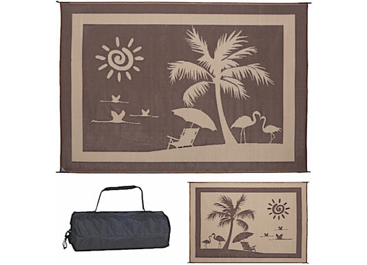 Beach Paradise Mat, Brown/Beige, 8' x 11' with Carry Bag