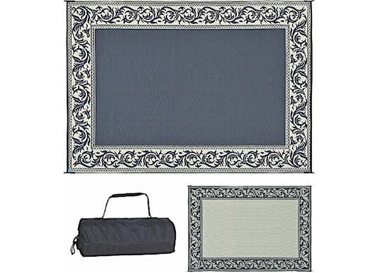 Classic Outdoor Mat 6' x 9' in Black/Beige with Carry Bag