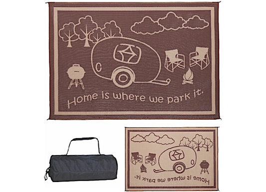 Portable RV Outdoor Mat, Brown/Beige, 8' x 11' with Carrying Bag