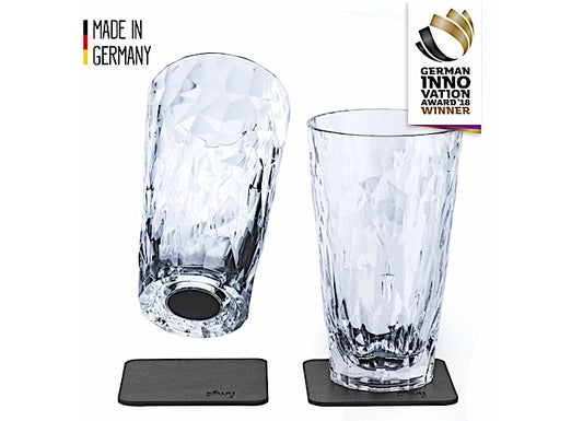 Magnetic Plastic Drink Glasses with Metal Nano Gel Pads, Clear, Set of 2