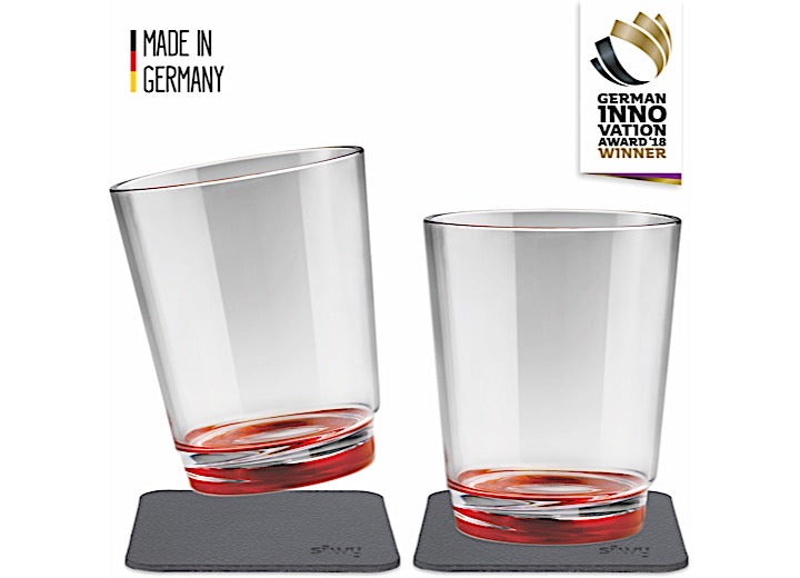 Metallic Magnetic Drinkware Set with Non-Slip Coasters - Red, Set of 2