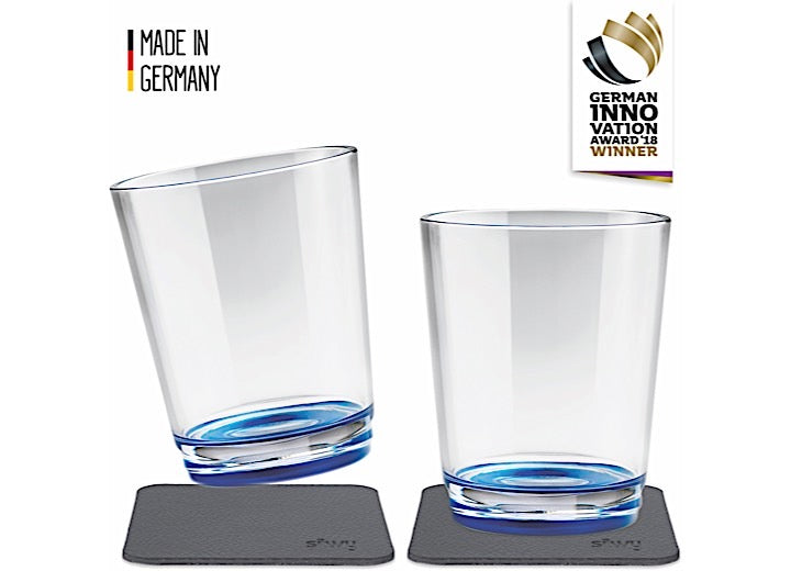 Magnetic Drinking Cups with Metallic Non-Slip Coasters - Lui Blue (Set of 2)