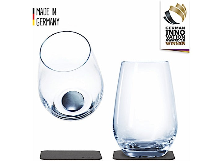 Magnetic Crystal Longdrink Glasses and Metallic Non-Slip Gel Coasters, Set of 2' - Clean Product Name: 'Crystal Coaster Duo Set