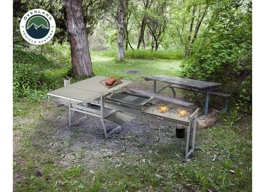 Komodo Outdoor Camp Kitchen - Dual Grill & Skillet with Folding Shelves and Rocket Tower