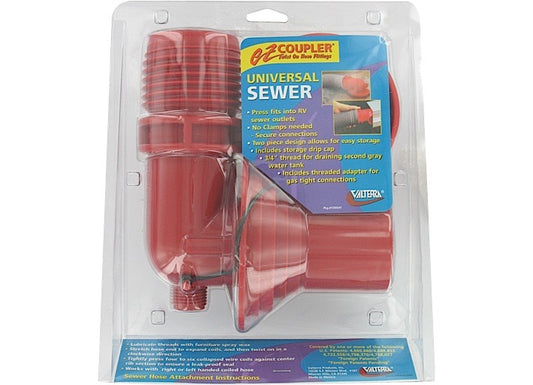 EZ Coupler 90° Sewer Adapter with Thread Attachment (Red) - Carded